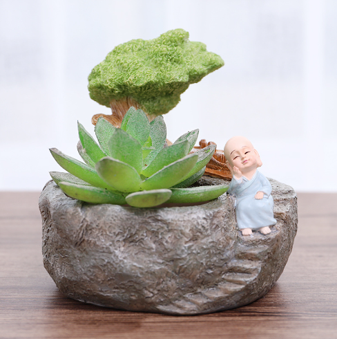 Succulent Plant Home Decor with Mini Monk Planter