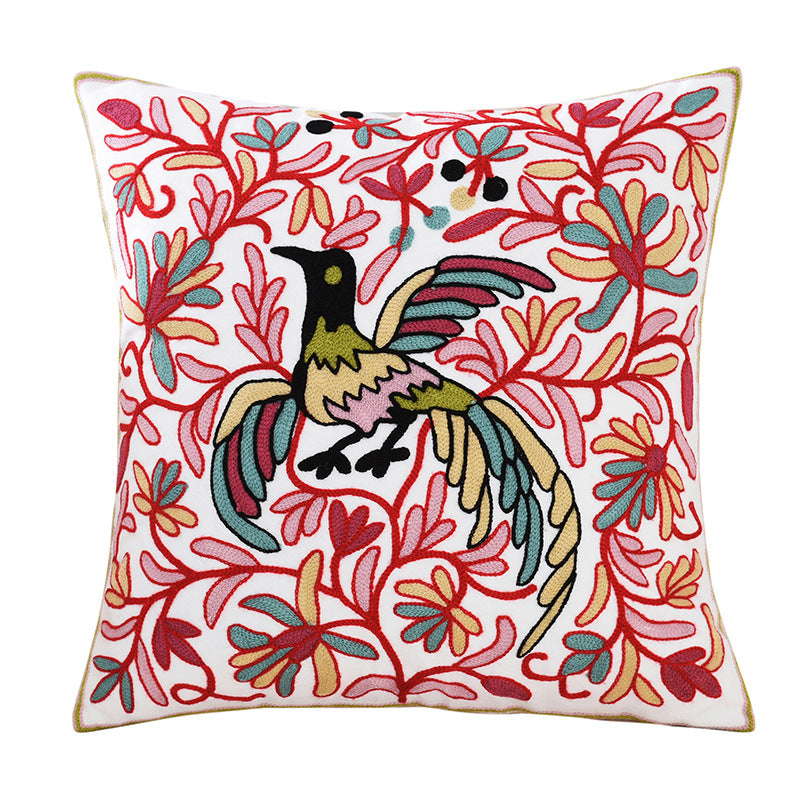 Embroidered Floral Cushion Cover for Home Decor