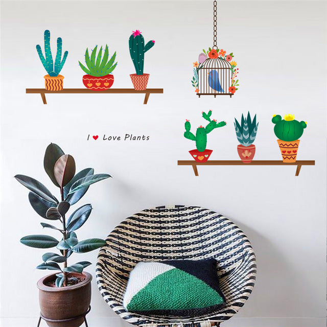 Self-Adhesive Cactus Wall Stickers for Home Decor