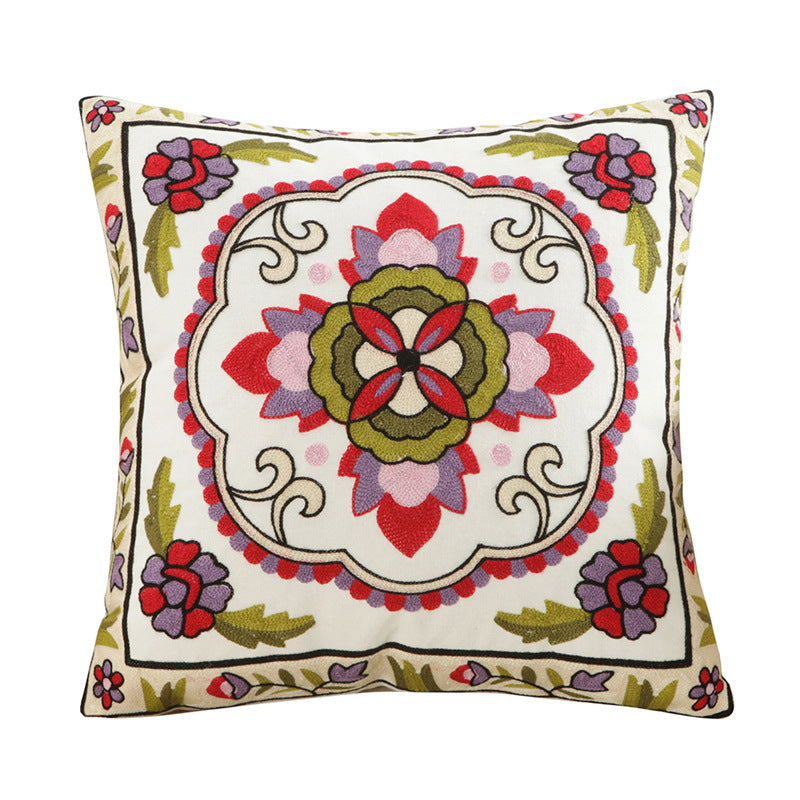 Embroidered Floral Cushion Cover for Home Decor