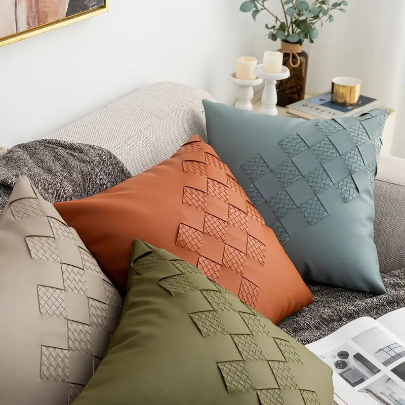 Imitation Leather Woven Pillowcase for Home Decor