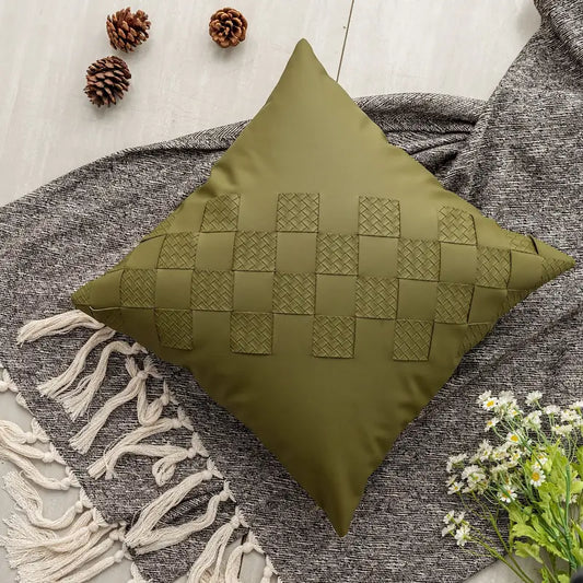 Imitation Leather Woven Pillowcase for Home Decor