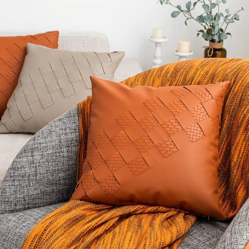 Imitation Leather Woven Pillowcase for Home Decor