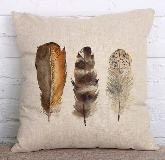 Handmade Watercolor Feather Pillow Cover for Home Decor